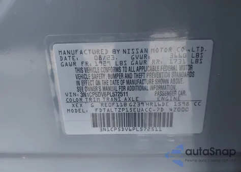 2023 Nissan Kicks Sr Xtronic Cvt из США, поврежденный, VIN 3N1CP5DV6PL572511